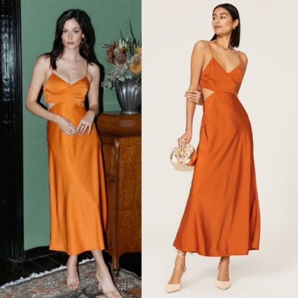 A.L.C. Dresses & Skirts - A.L.C. Blakely Cut Out Midi Dress in Rust Orange Size 10 Satin Flaw